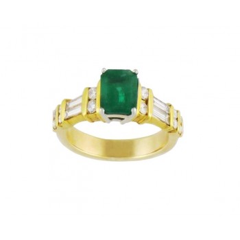 Emerald Cut Emerald and Diamond Ring 11428