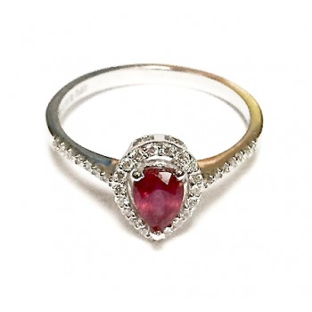 Pear Shape Ruby and Diamond Halo Ring 25349