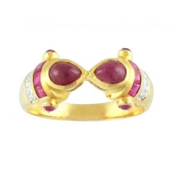 Pear Shape Ruby Cabochon and Diamond Ring 15489