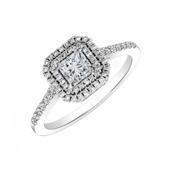 Princess Cut Duet Halo Diamond Engagement Ring 29382