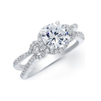 Three Stone Diamond Halo Engagement Ring 17645-W
