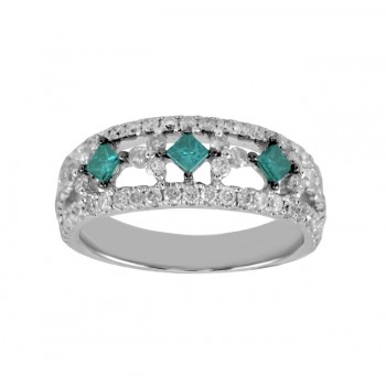 Three Stone Princess Cut Blue and White Diamond Ring 25664 Top