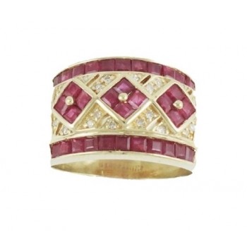 Wide Ruby and Diamond Ring 20904